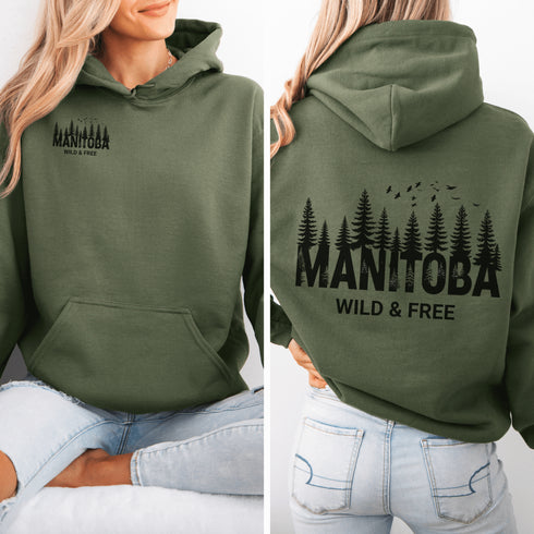 This striking design showcases a serene forest scene that reflects the natural charm and rugged landscapes of Manitoba.